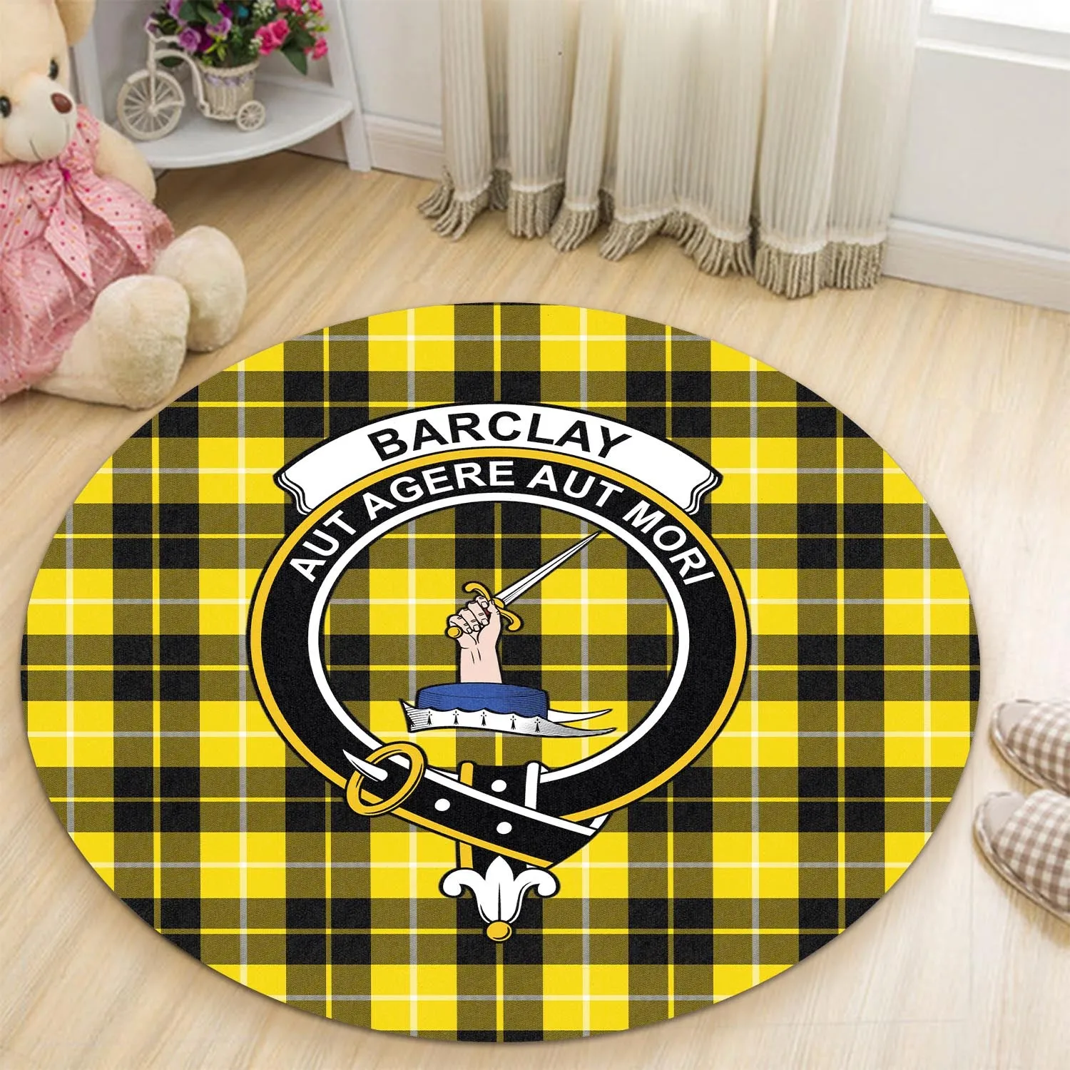 Barclay Dress Modern Tartan Round Rug with Family Crest