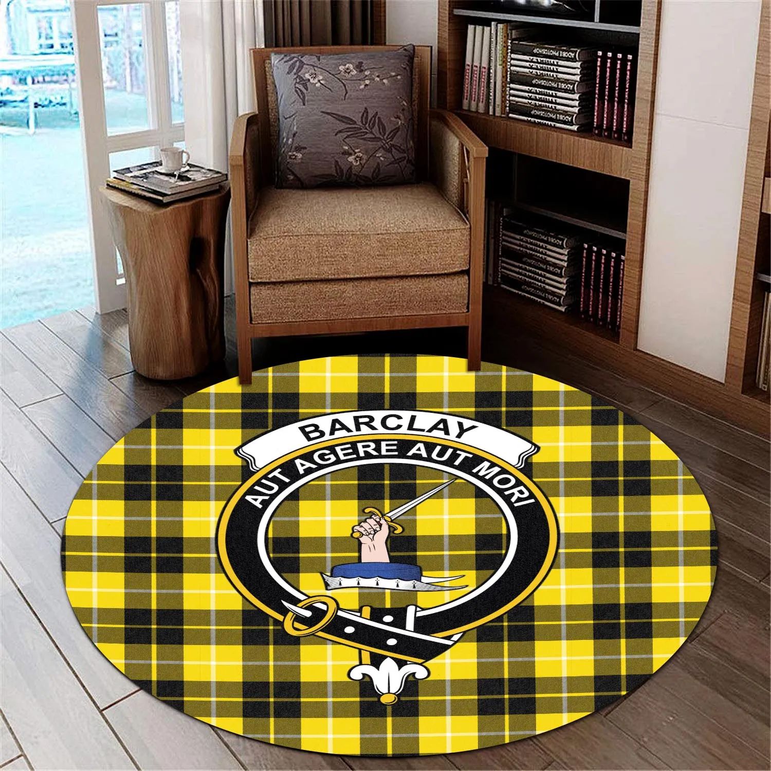 Barclay Dress Modern Tartan Round Rug with Family Crest