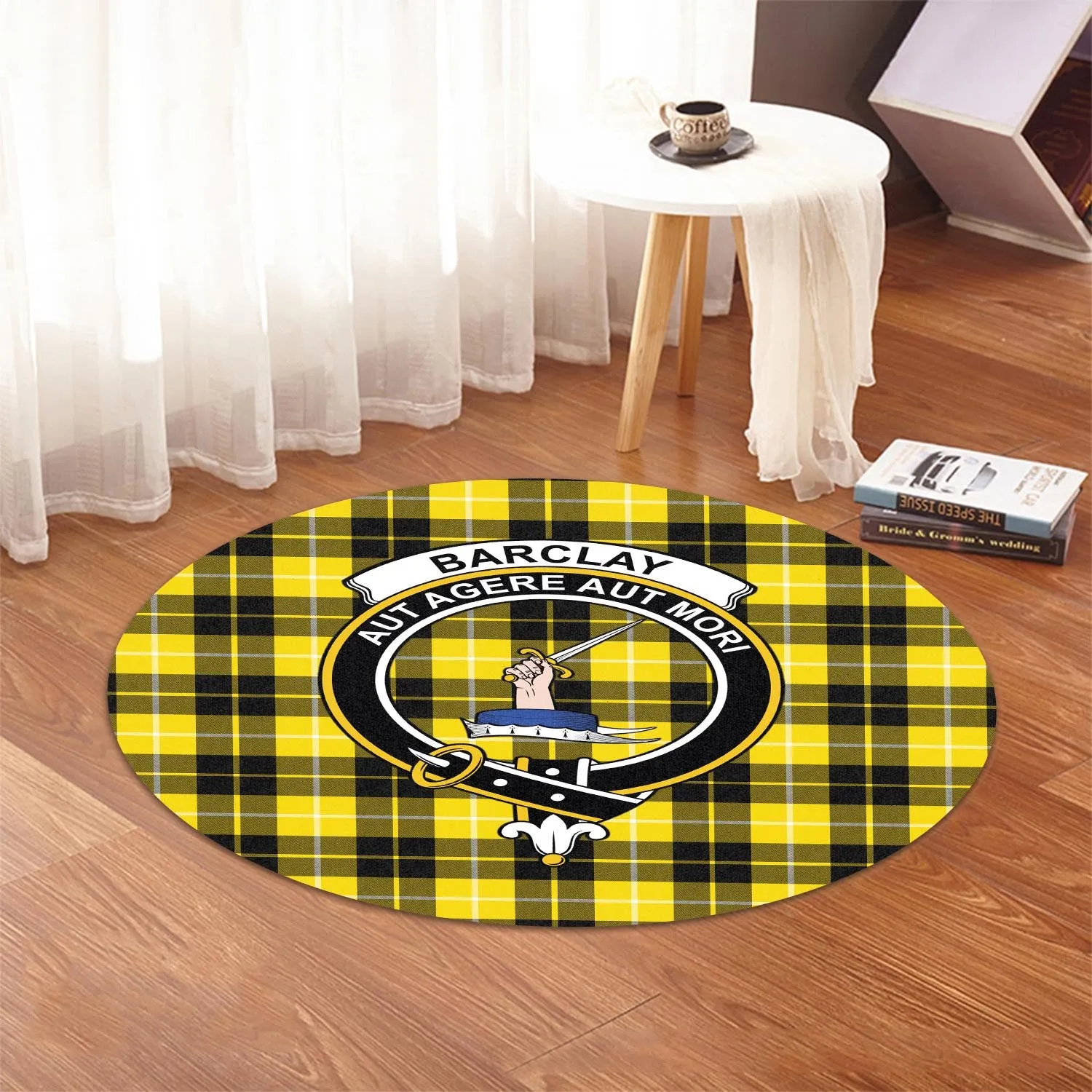 Barclay Dress Modern Tartan Round Rug with Family Crest