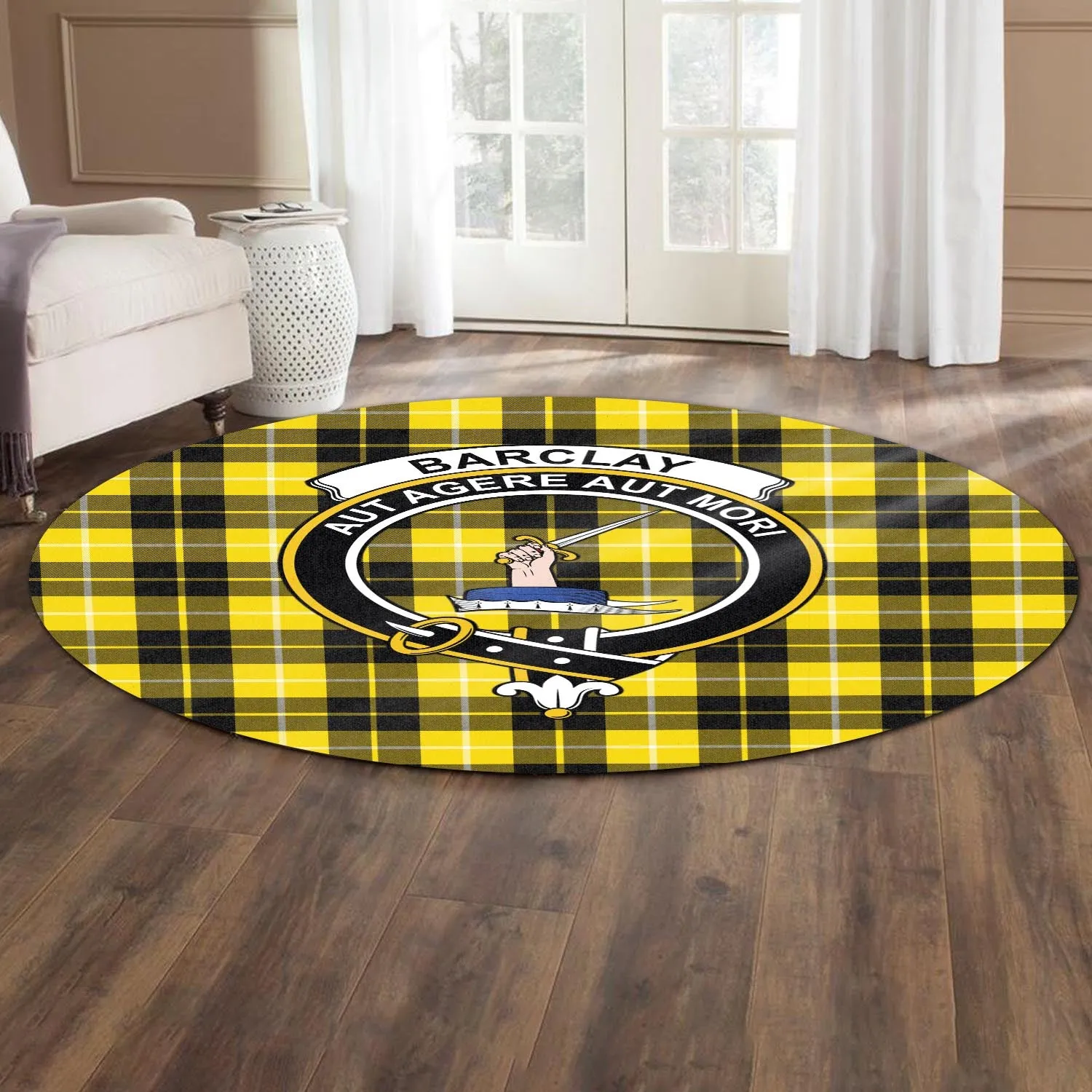 Barclay Dress Modern Tartan Round Rug with Family Crest