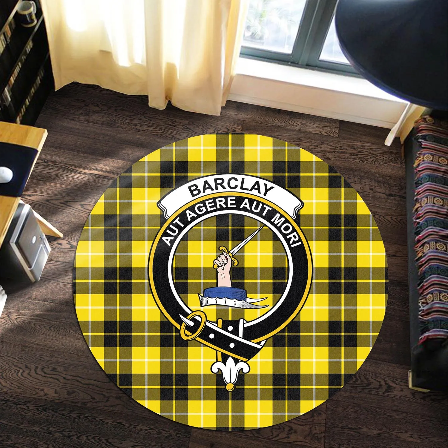 Barclay Dress Modern Tartan Round Rug with Family Crest