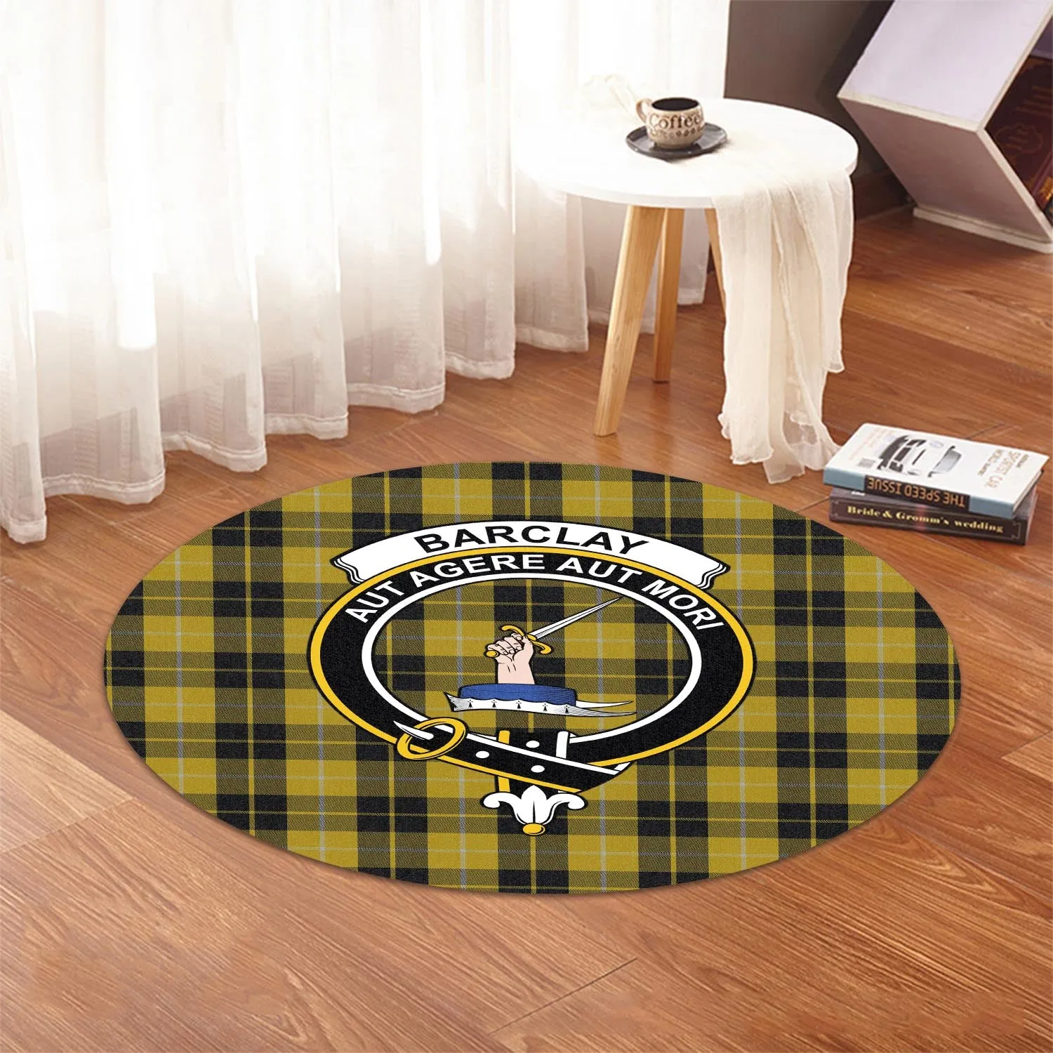 Barclay Dress Tartan Round Rug with Family Crest