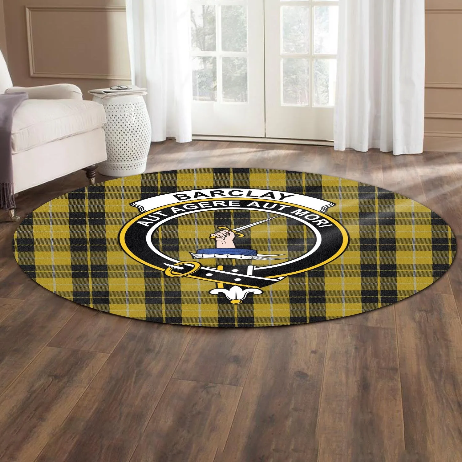 Barclay Dress Tartan Round Rug with Family Crest