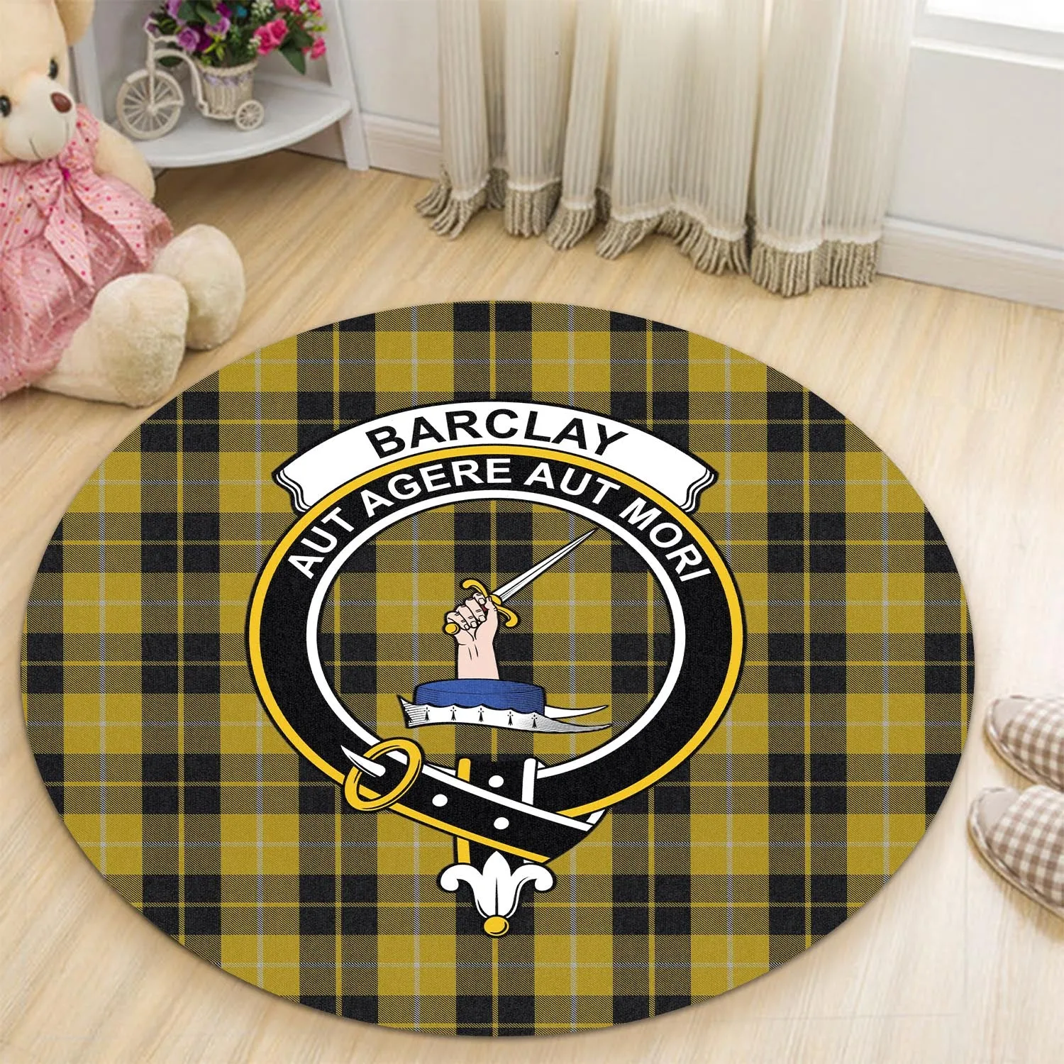 Barclay Dress Tartan Round Rug with Family Crest