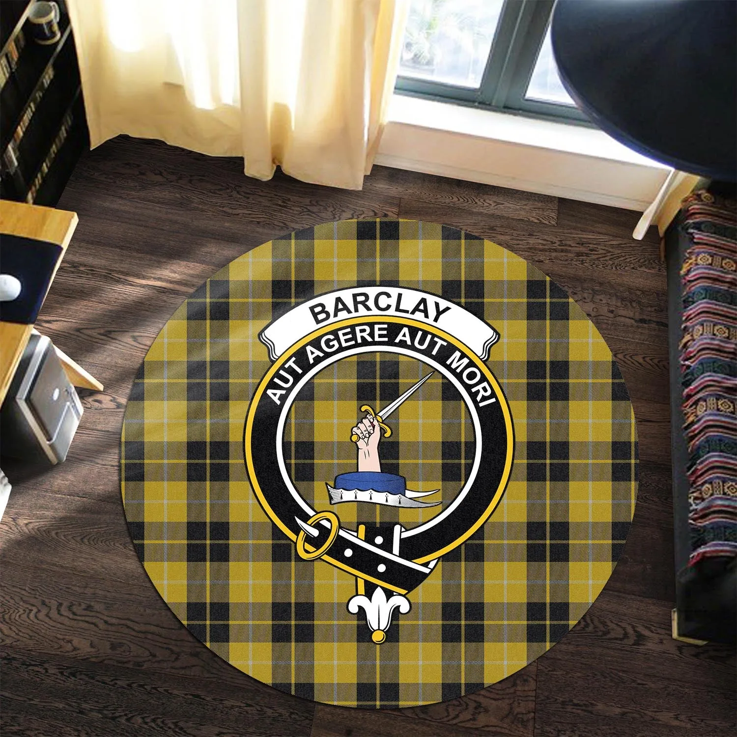 Barclay Dress Tartan Round Rug with Family Crest