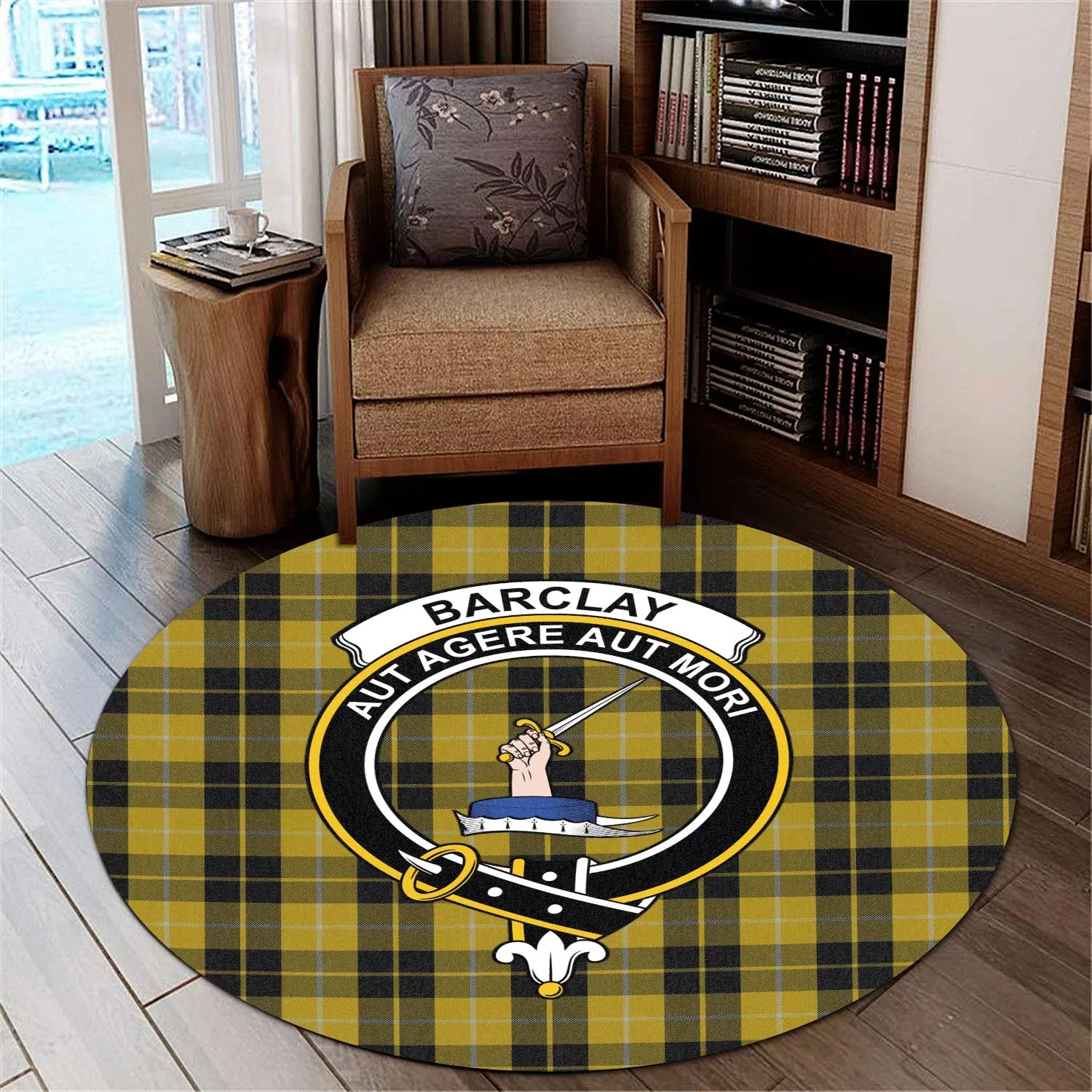 Barclay Dress Tartan Round Rug with Family Crest