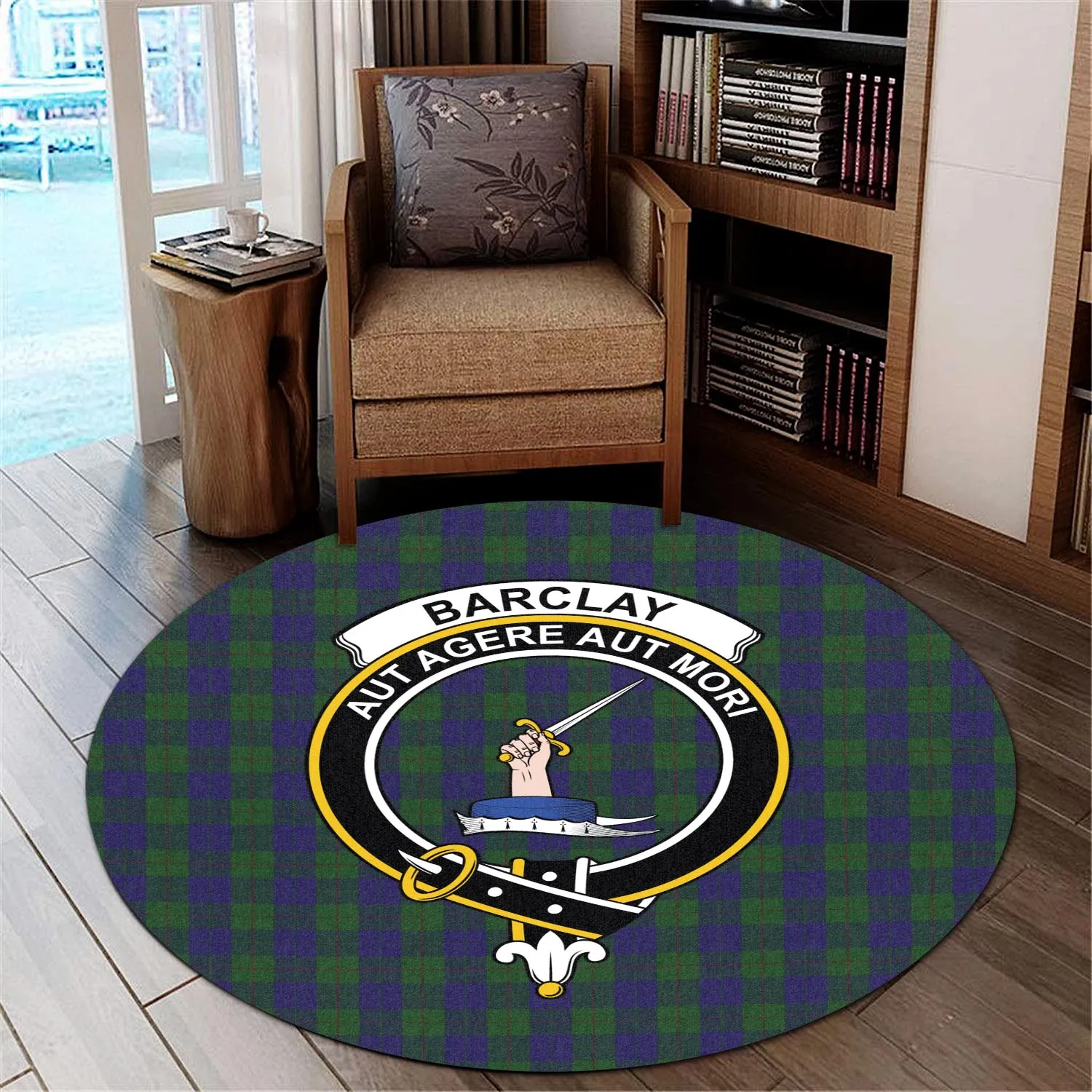 Barclay Tartan Round Rug with Family Crest