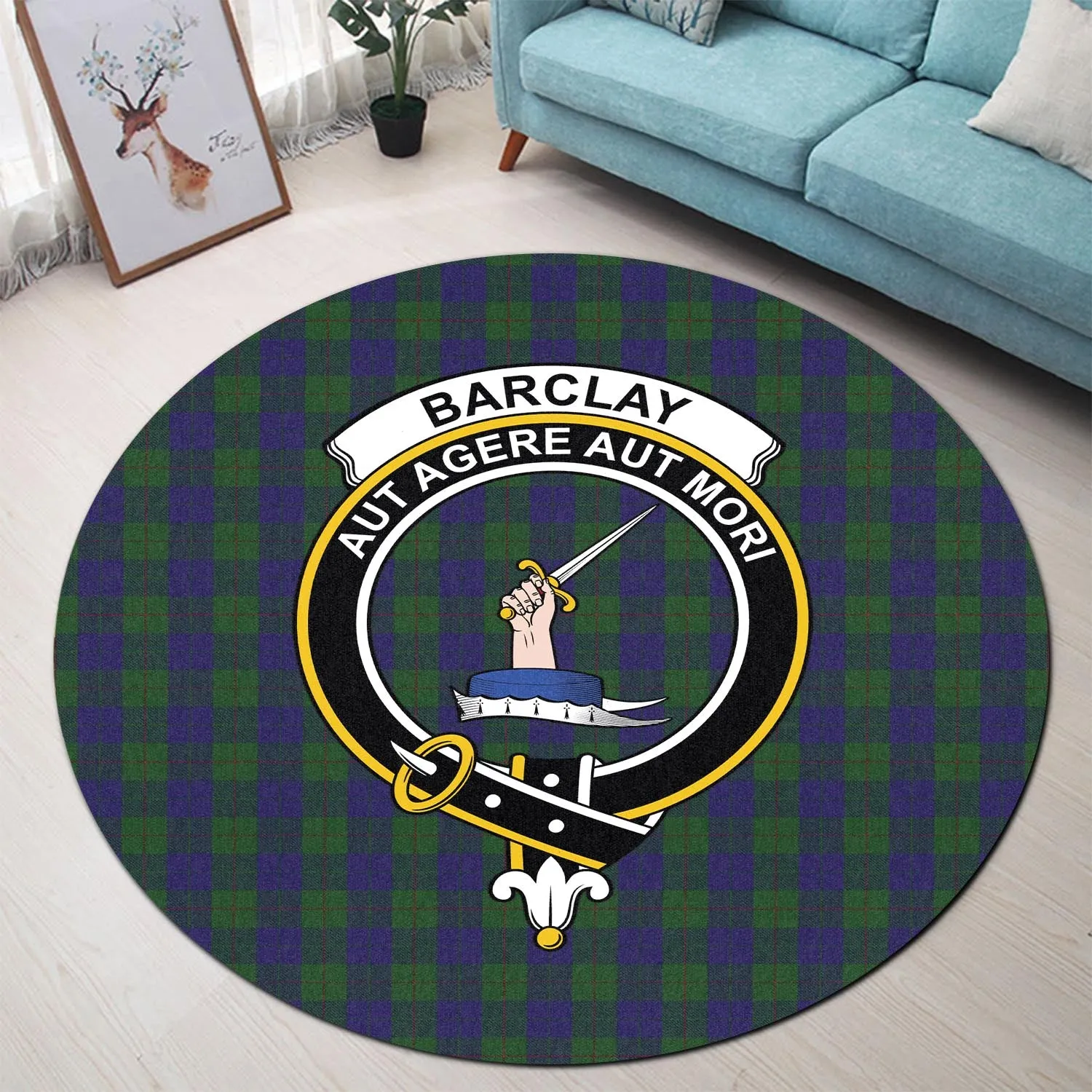 Barclay Tartan Round Rug with Family Crest