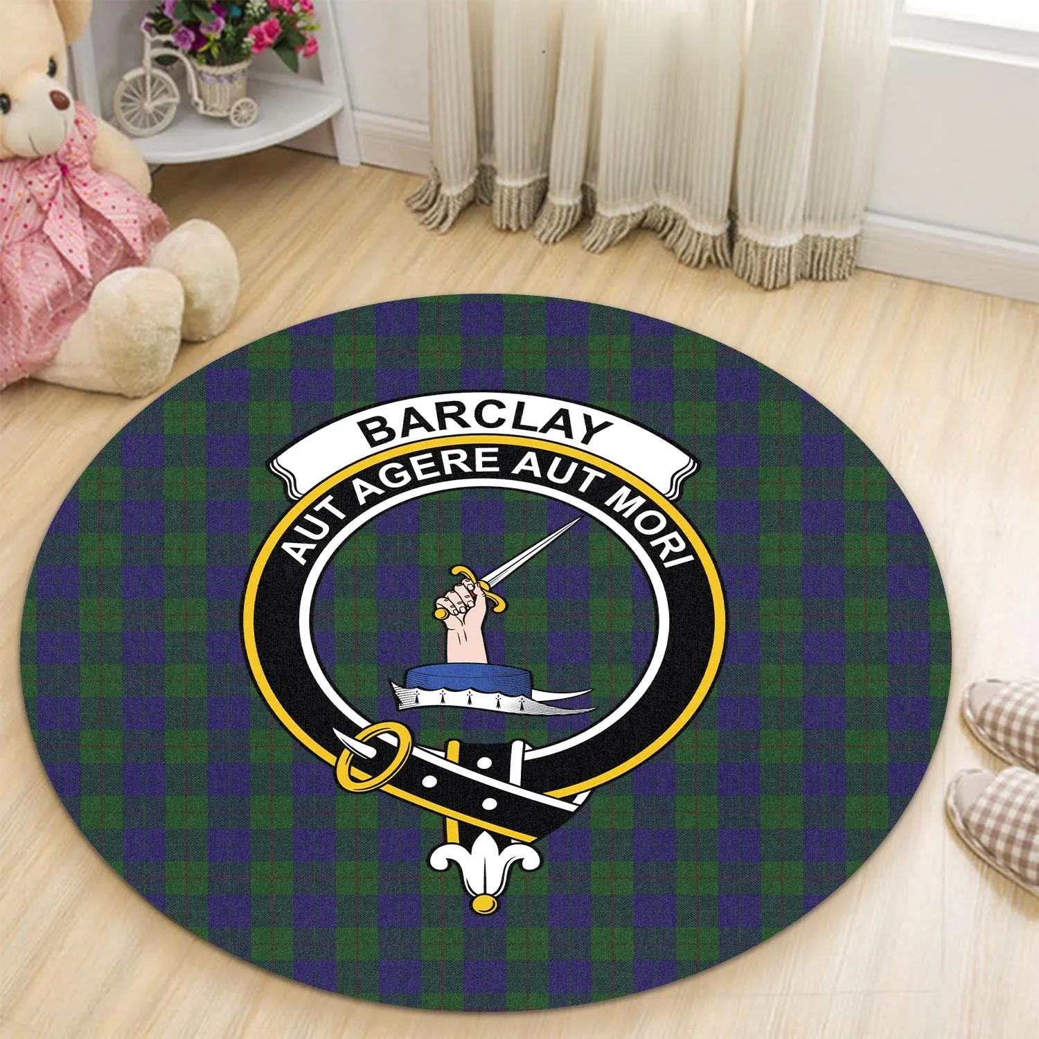 Barclay Tartan Round Rug with Family Crest