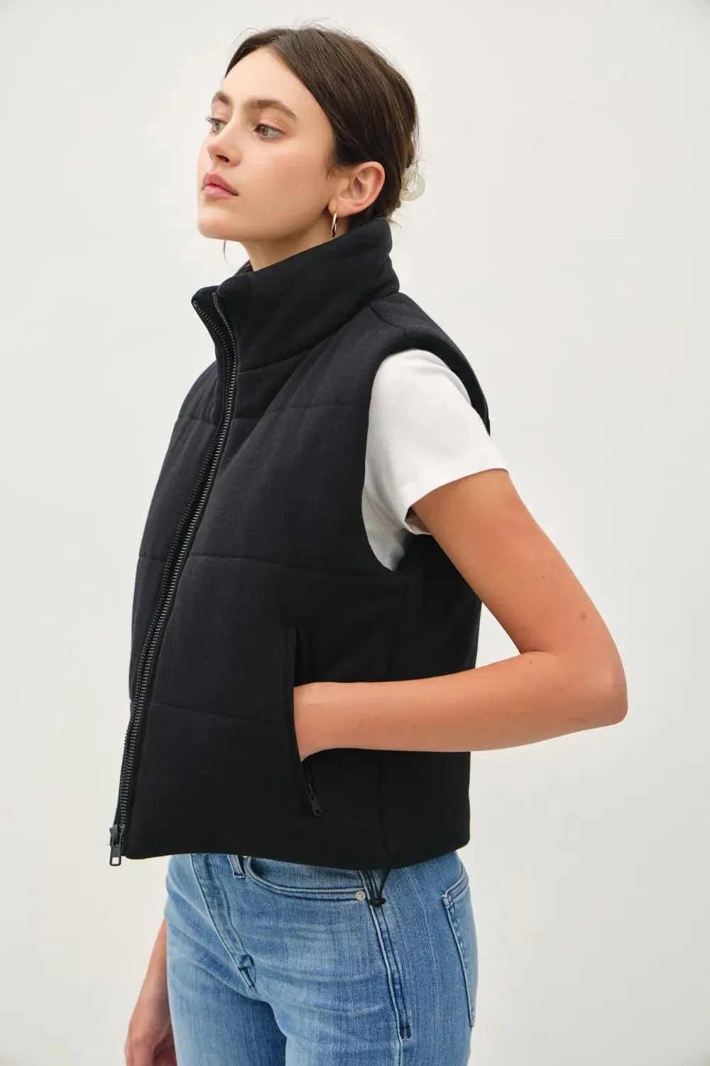 Be Cool Zip Up Turtleneck Puffer Vest With Pockets