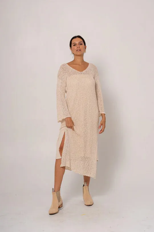 Beca Honey Butter Cream V Neck Dress