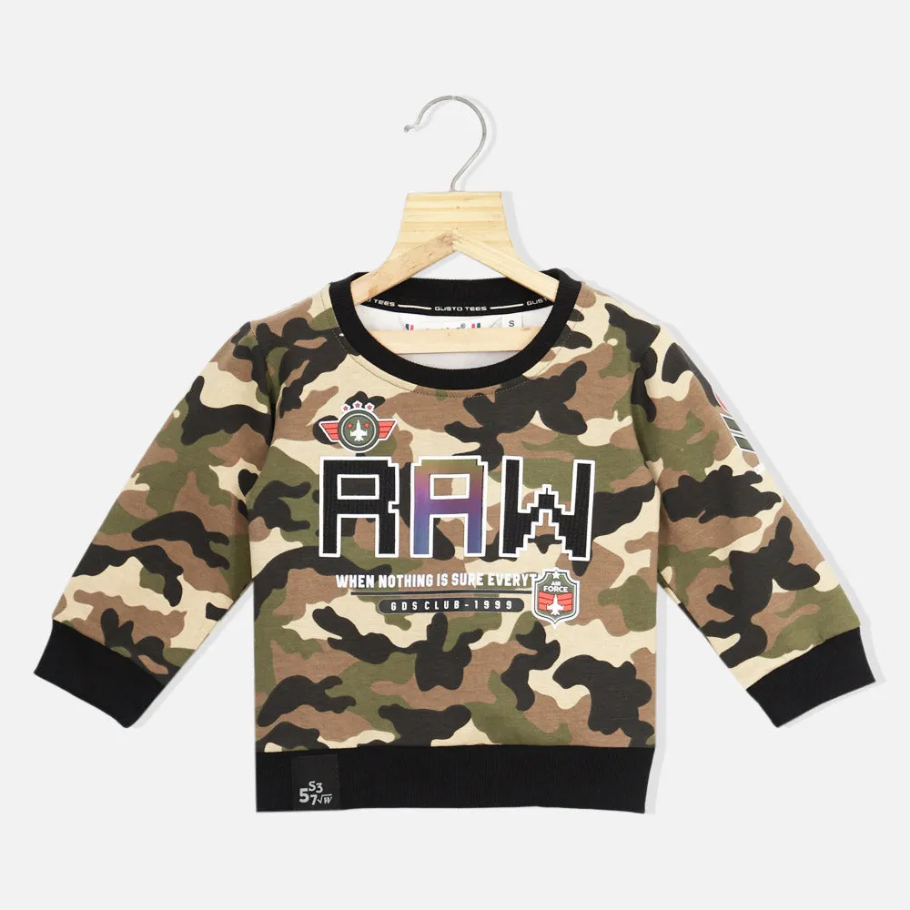 Beige Camouflage Printed Full Sleeves T-Shirt