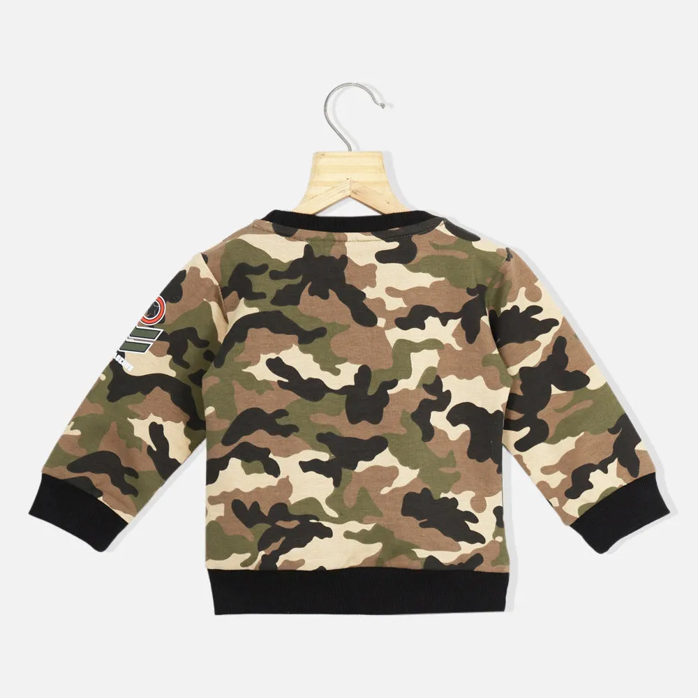 Beige Camouflage Printed Full Sleeves T-Shirt