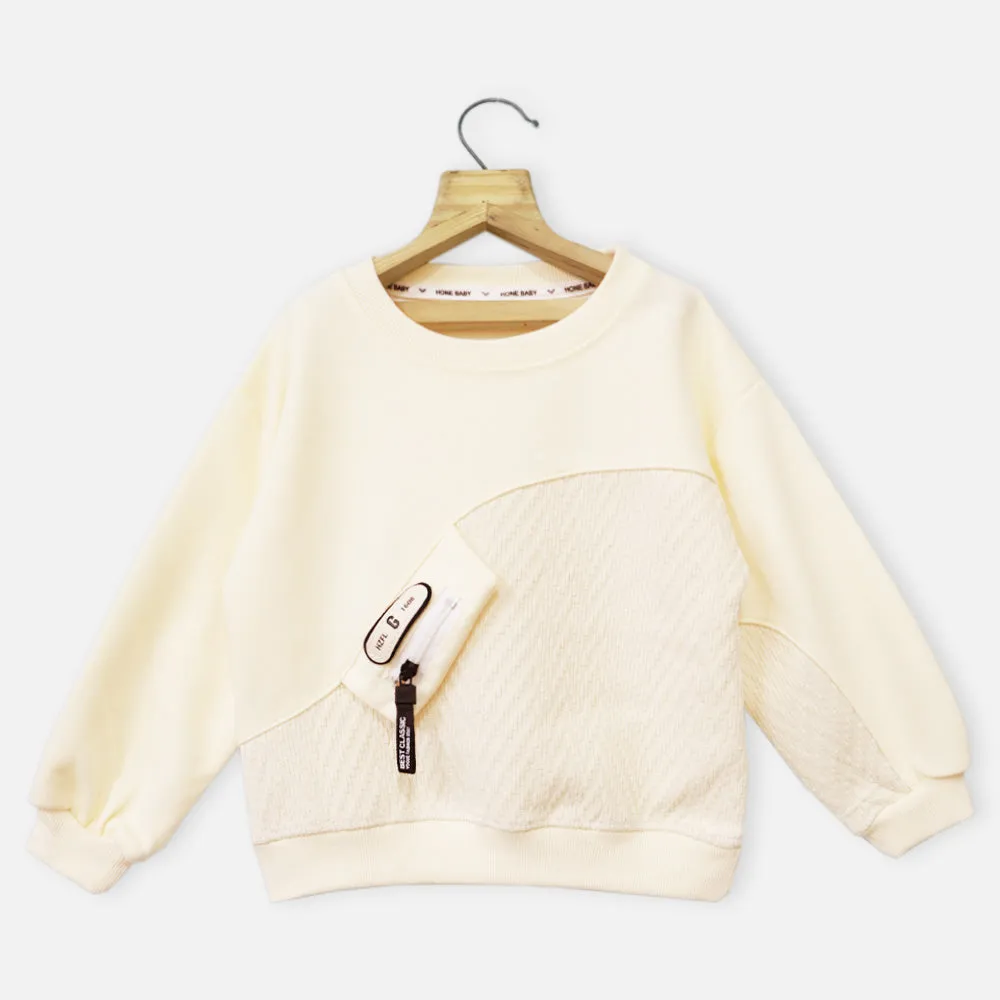 Beige Full Sleeves Sweatshirt