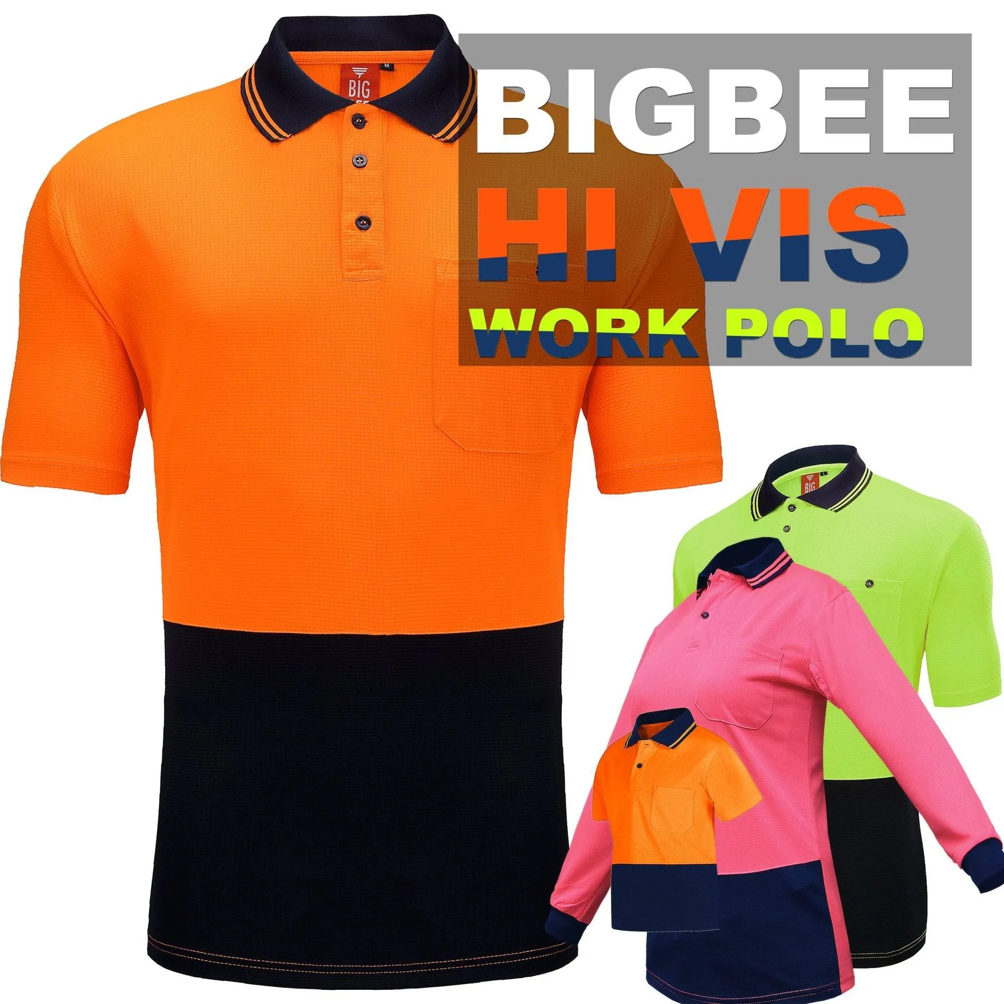 Big Bee Ladies Hi-Vis Polo Shirts, Long Sleeve