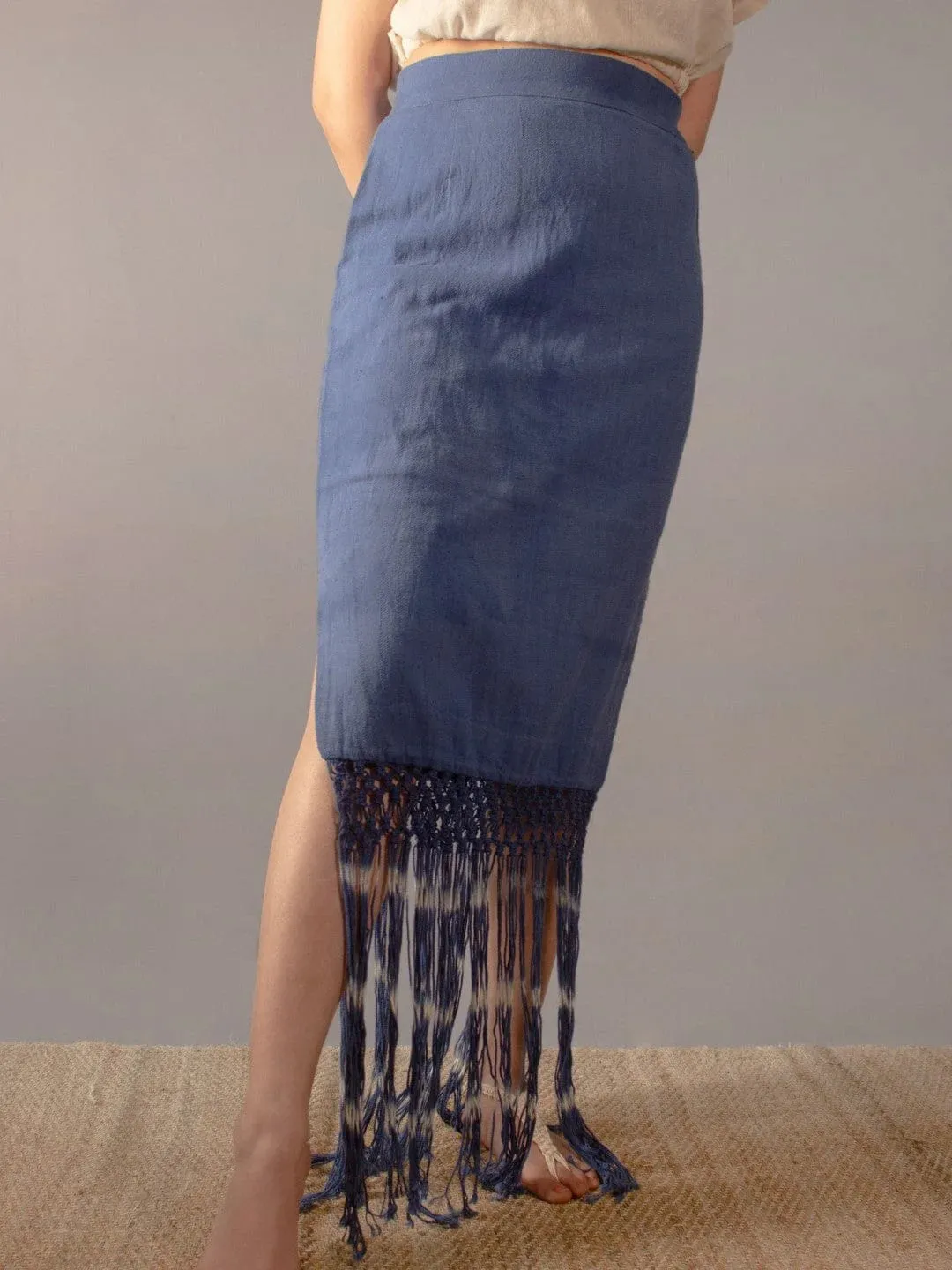 Bisou Indigo Fringed Skirt