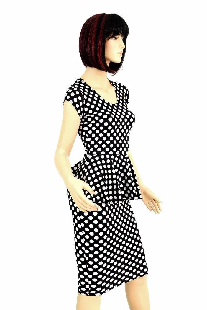 Black & White Polka Dot Peplum & Skirt Set