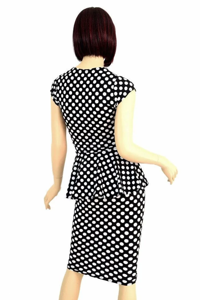 Black & White Polka Dot Peplum & Skirt Set