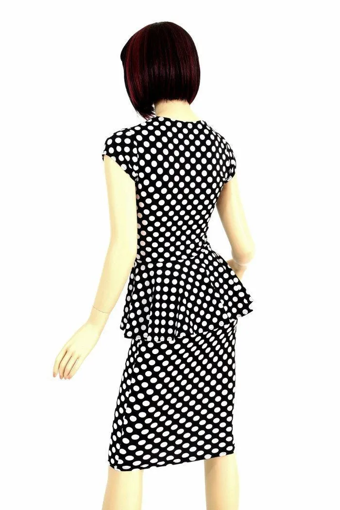 Black & White Polka Dot Peplum & Skirt Set