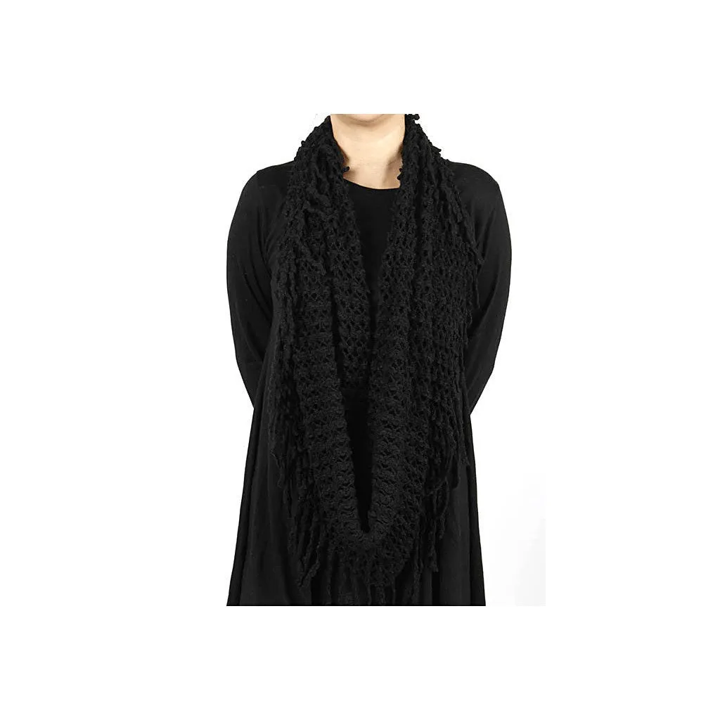 Black Knit Fringe Infinity Scarf