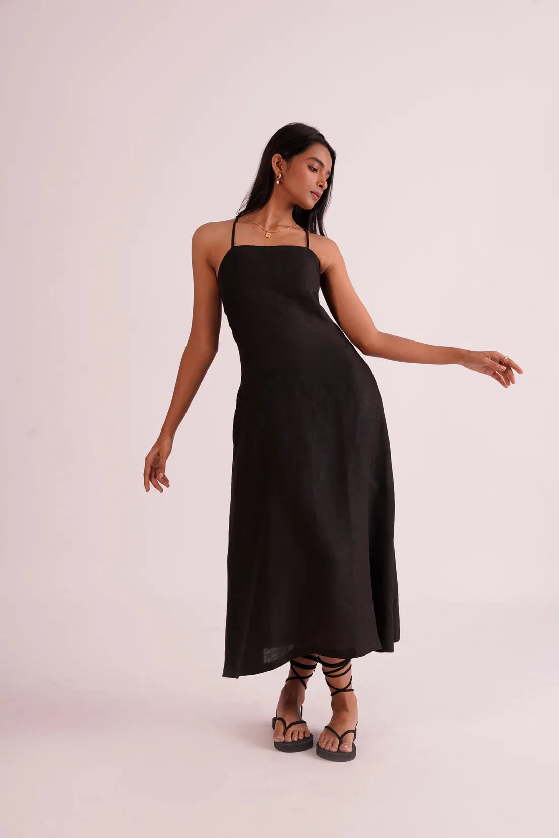 Black Slim fit Classic A- line midi dress