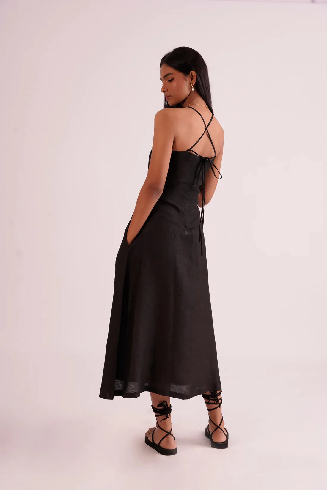 Black Slim fit Classic A- line midi dress