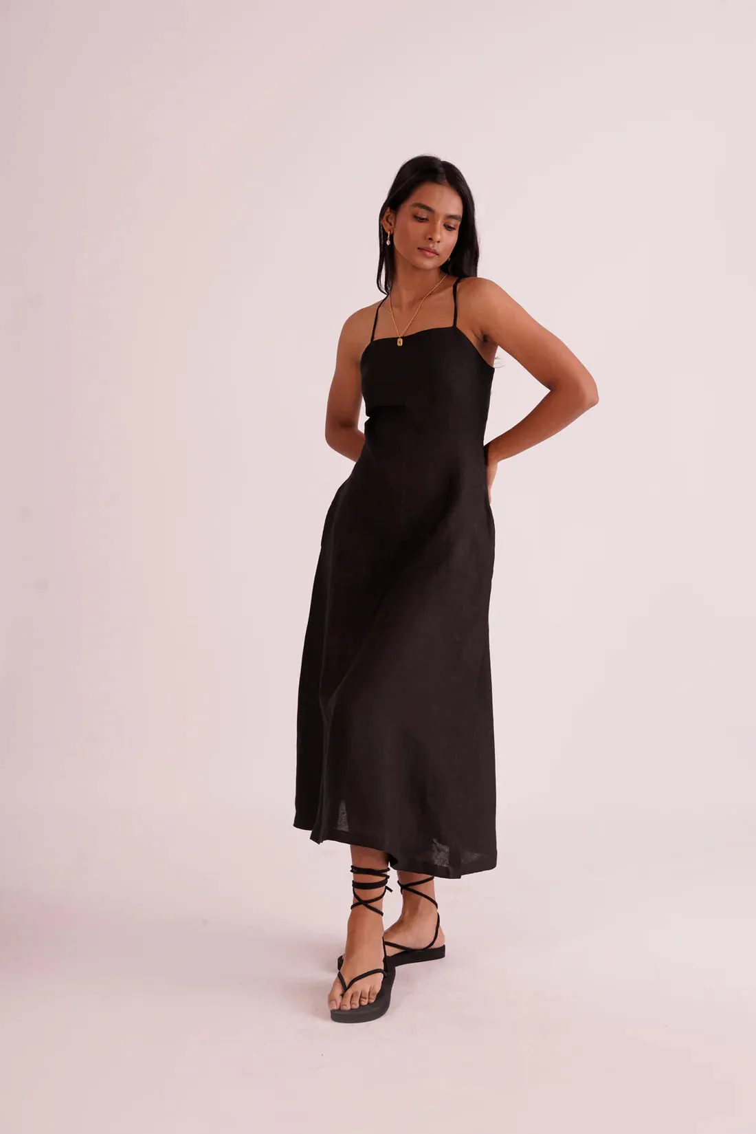 Black Slim fit Classic A- line midi dress