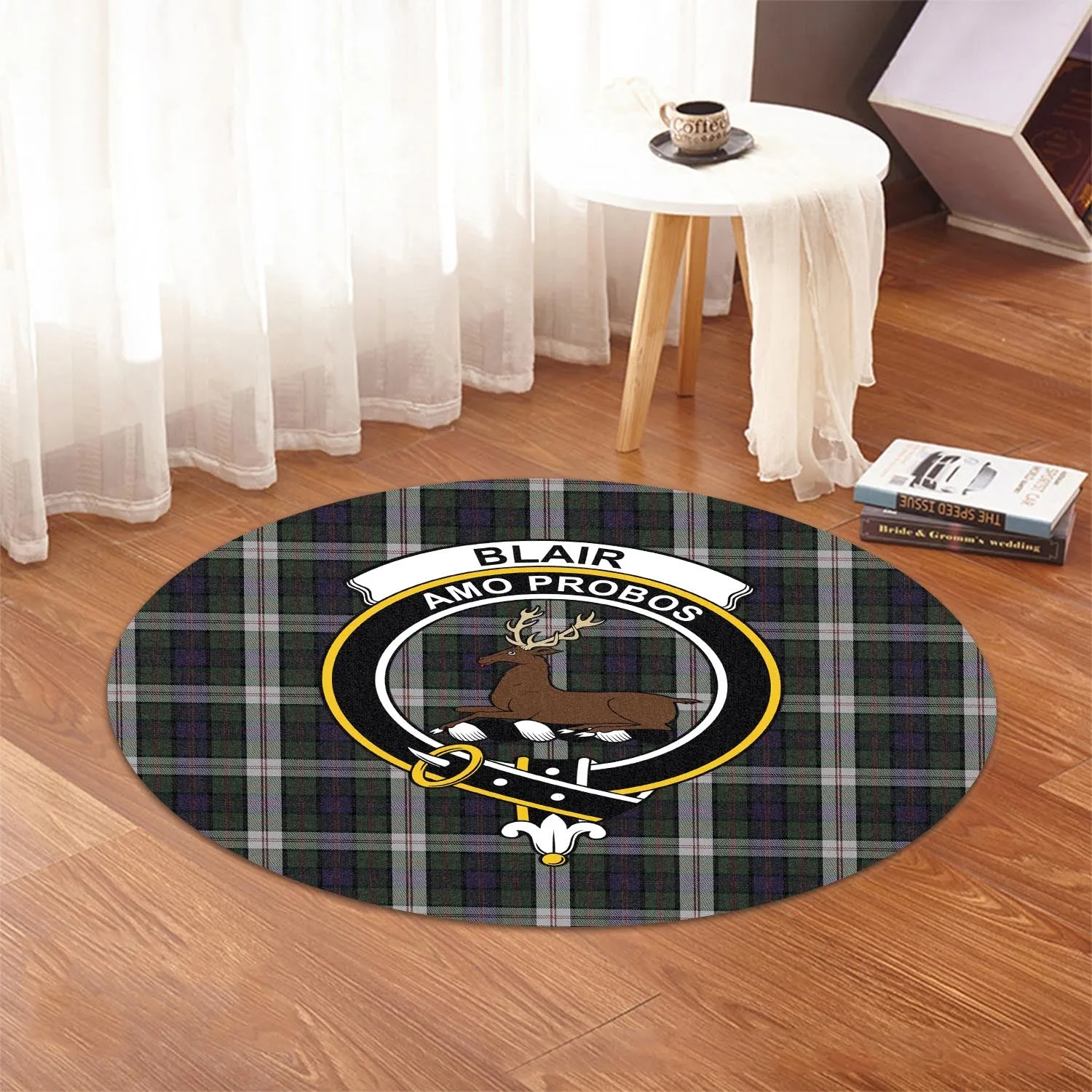 Blair Dress Tartan Round Rug with Family Crest