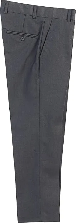 Boys Formal Flat Front Dress Pants With Adjustable Waist - Charcoal