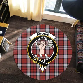 Brodie Dress Tartan Round Rug with Family Crest