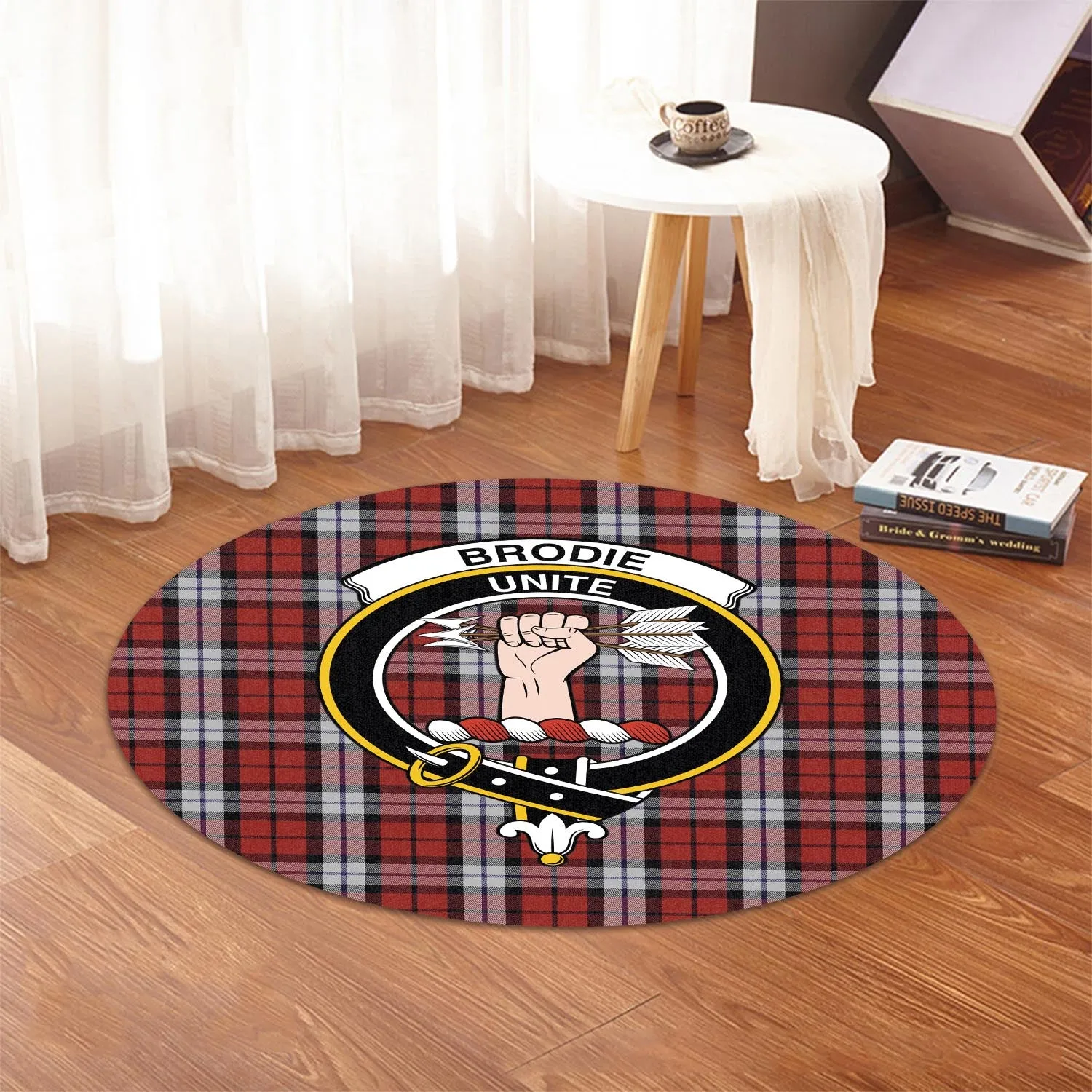 Brodie Dress Tartan Round Rug with Family Crest