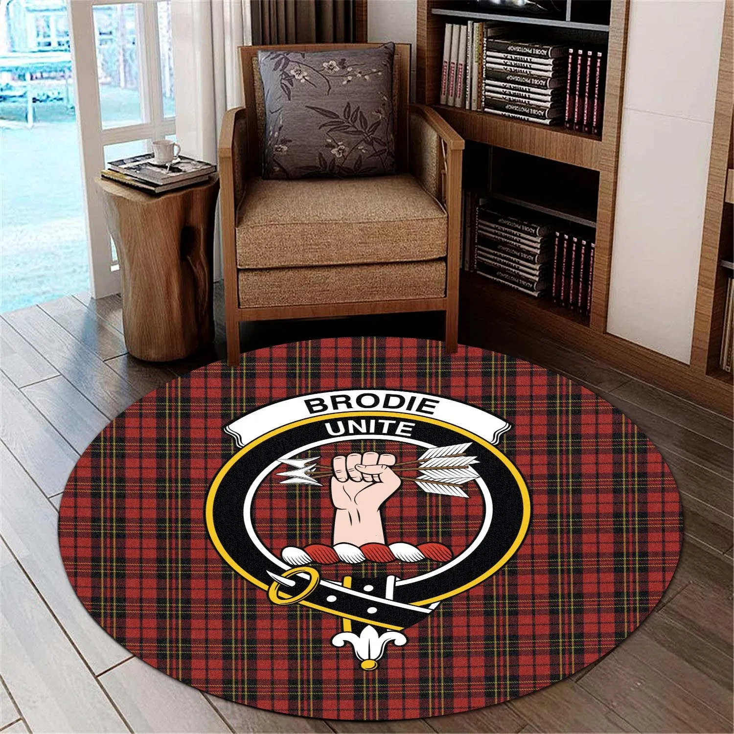 Brodie Tartan Round Rug with Family Crest