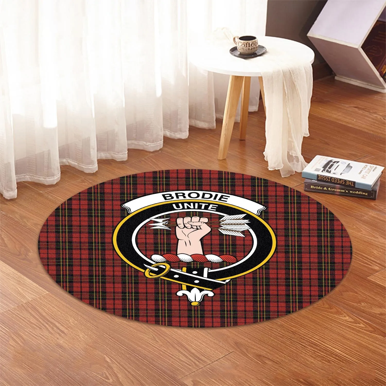 Brodie Tartan Round Rug with Family Crest