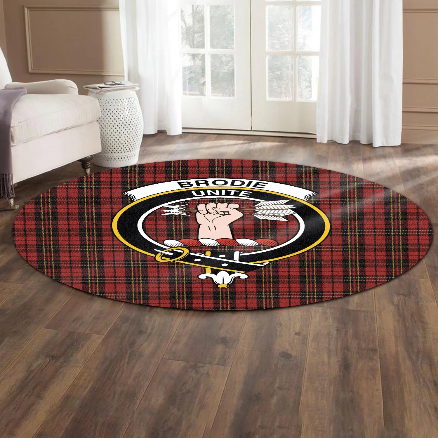 Brodie Tartan Round Rug with Family Crest