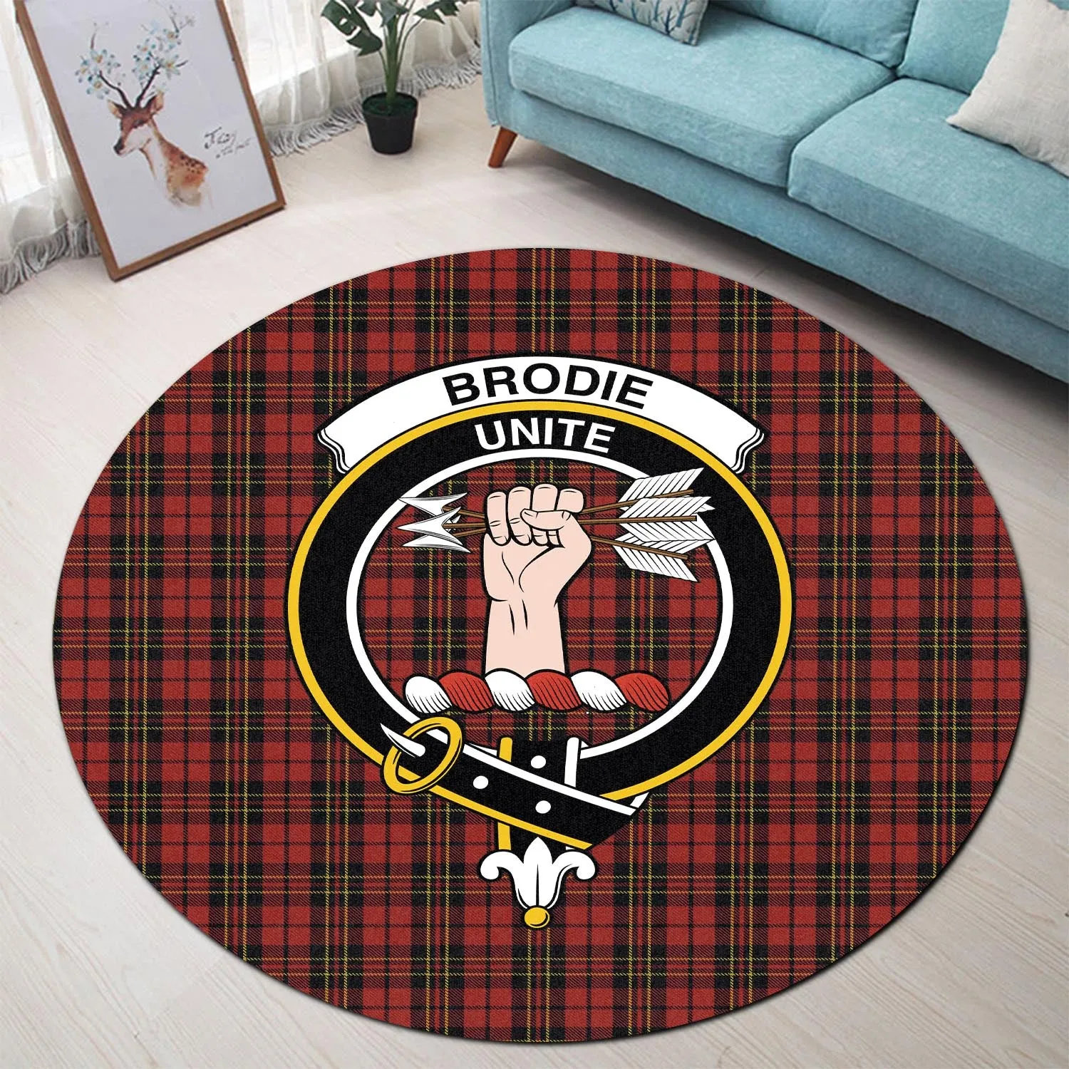 Brodie Tartan Round Rug with Family Crest