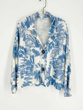 Bucket List Size L White/Blue Tie Dye Frayed Cardigans Shacket