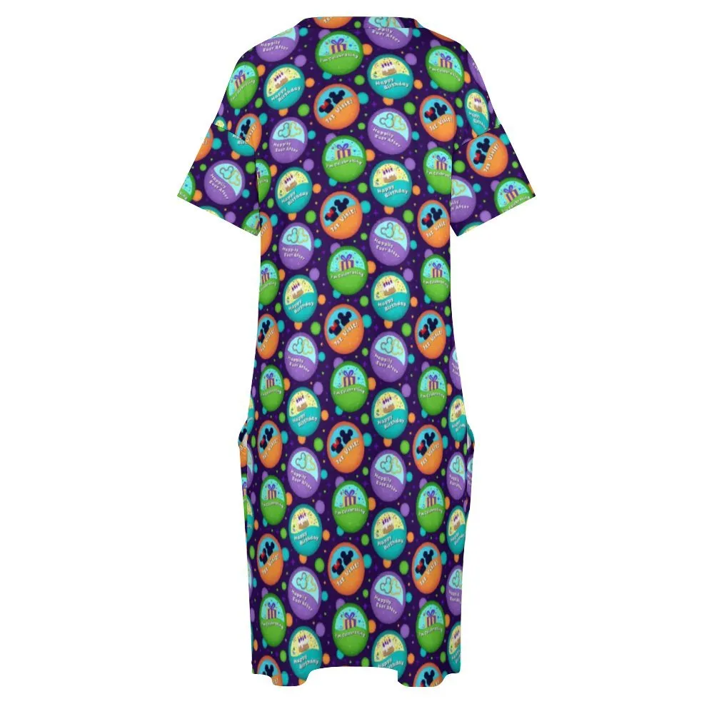 Button Collector Women's V-neck Loose Dress With Pockets