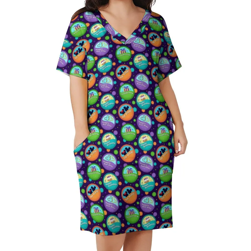 Button Collector Women's V-neck Loose Dress With Pockets