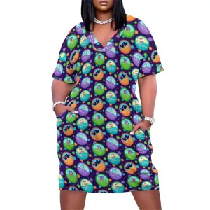 Button Collector Women's V-neck Loose Dress With Pockets