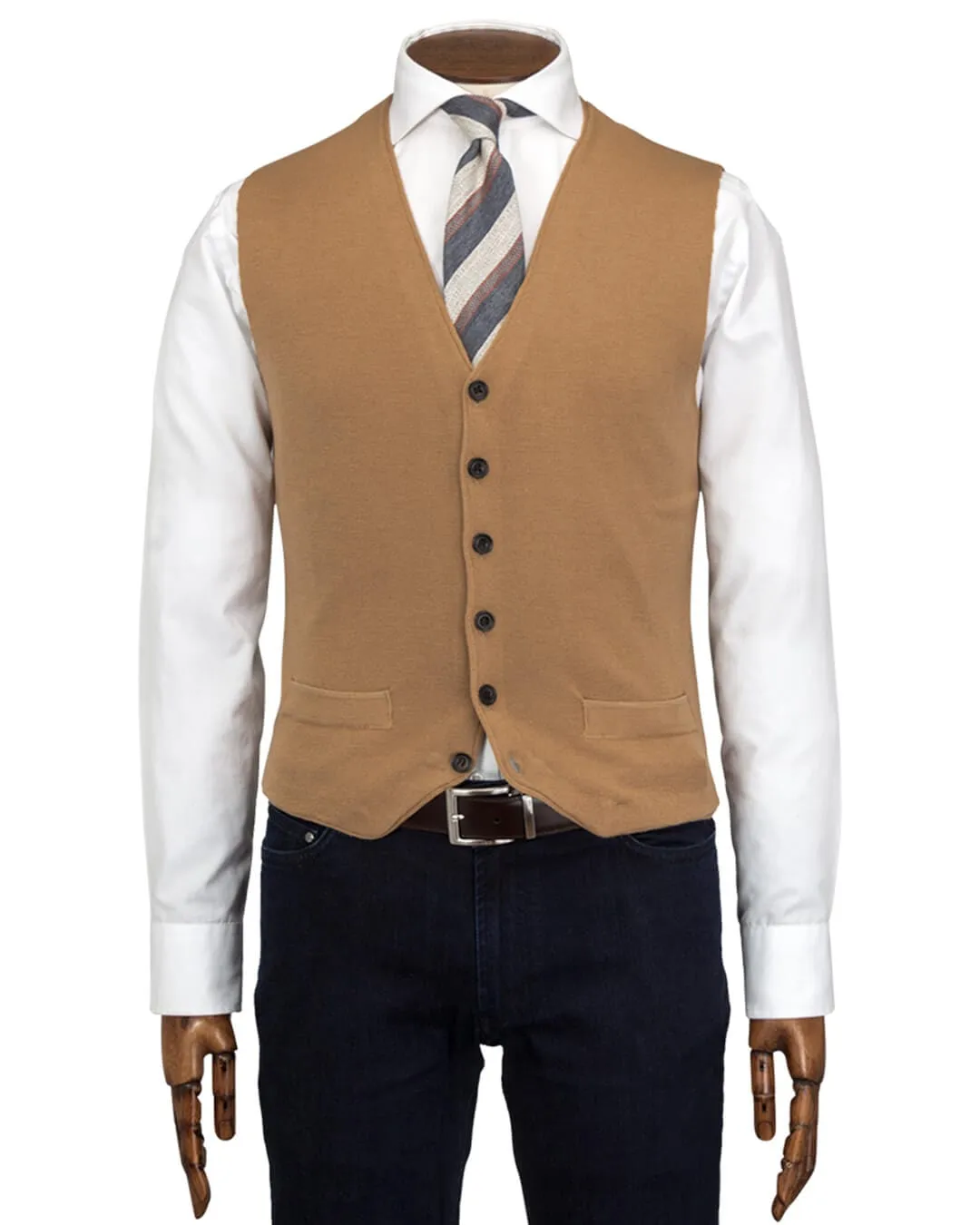 Camel Merino Blend Knitted Waistcoat