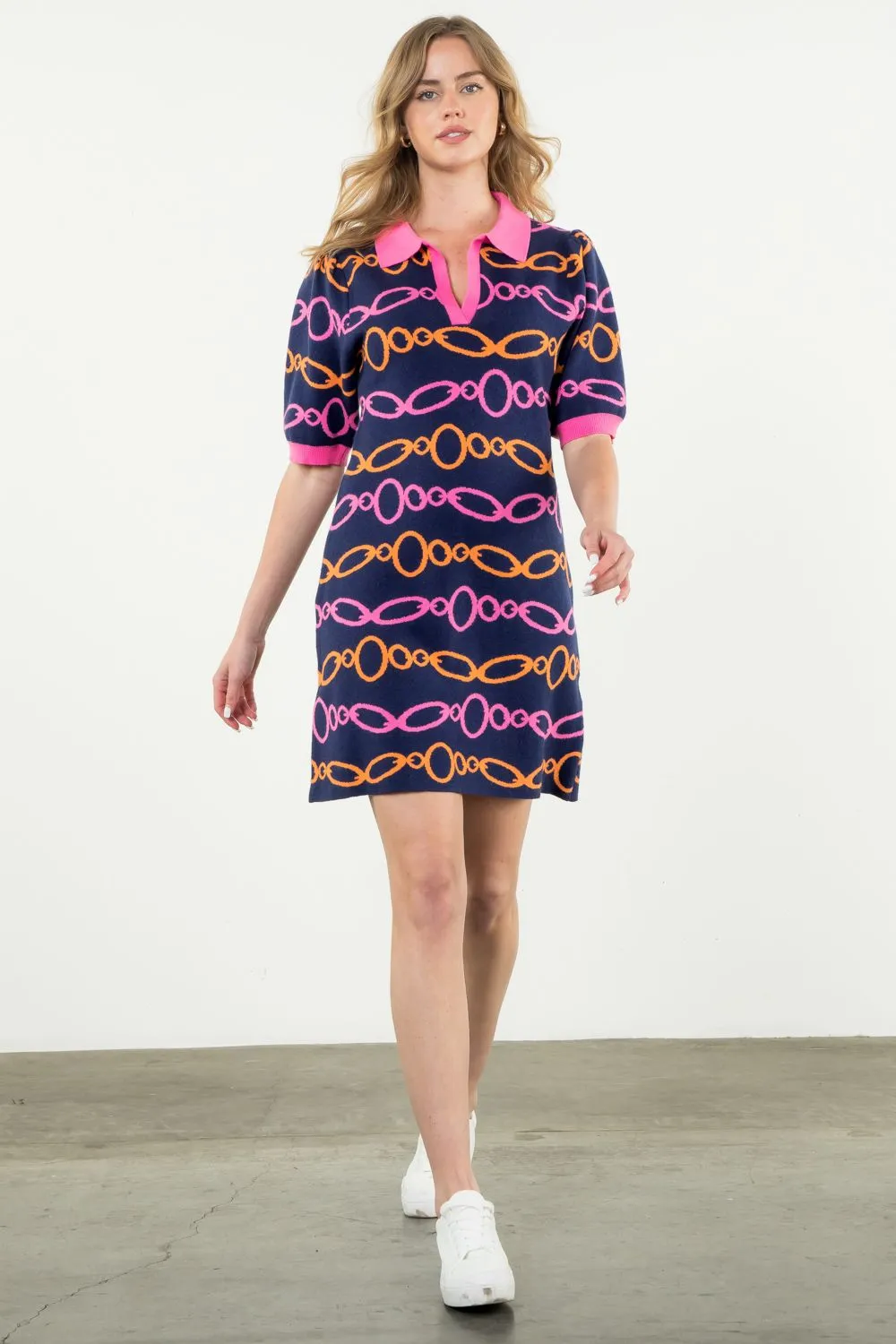 Chain Print Collared Dress Multi