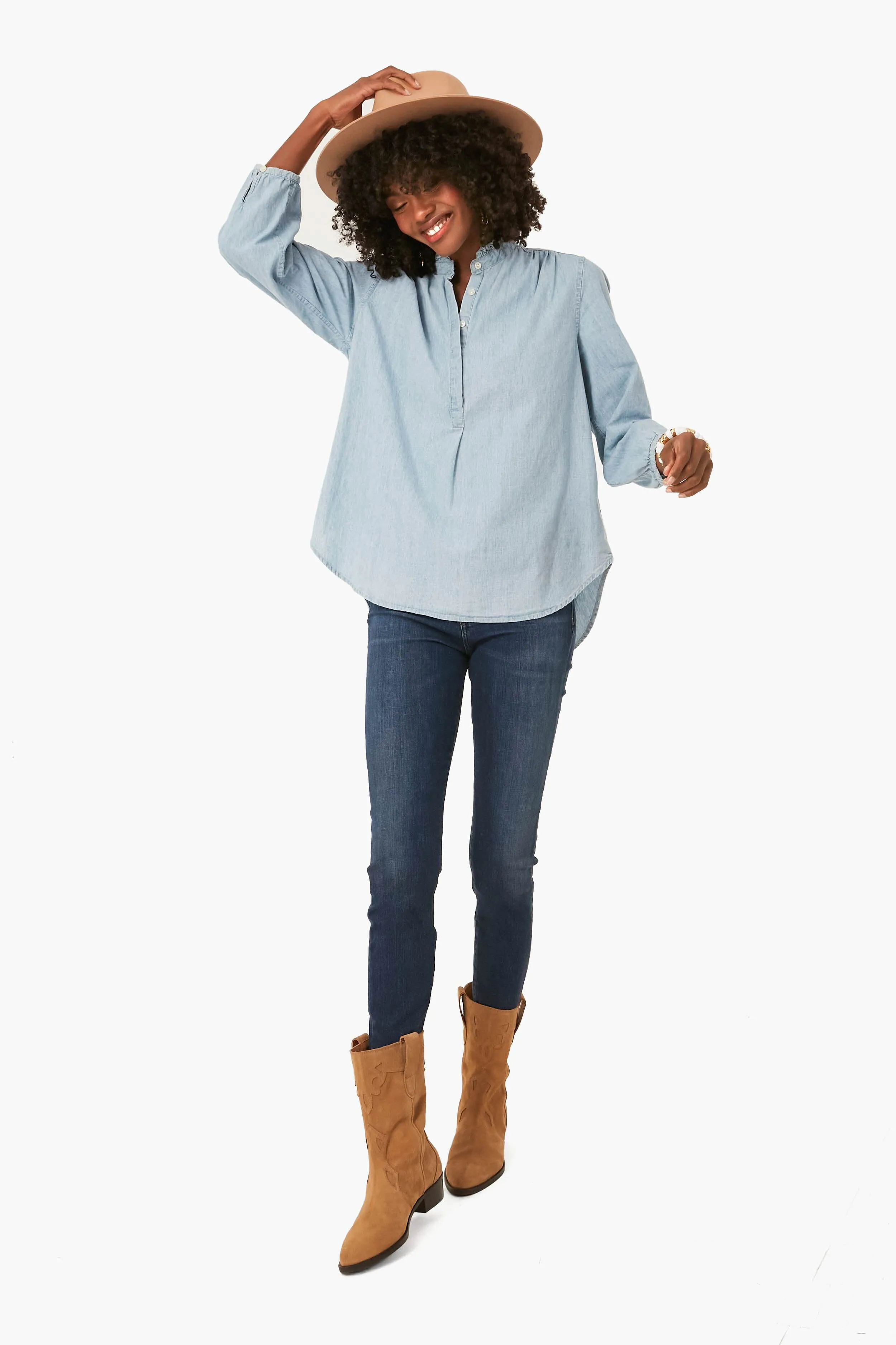 Chambray Sara B Henley Shirt