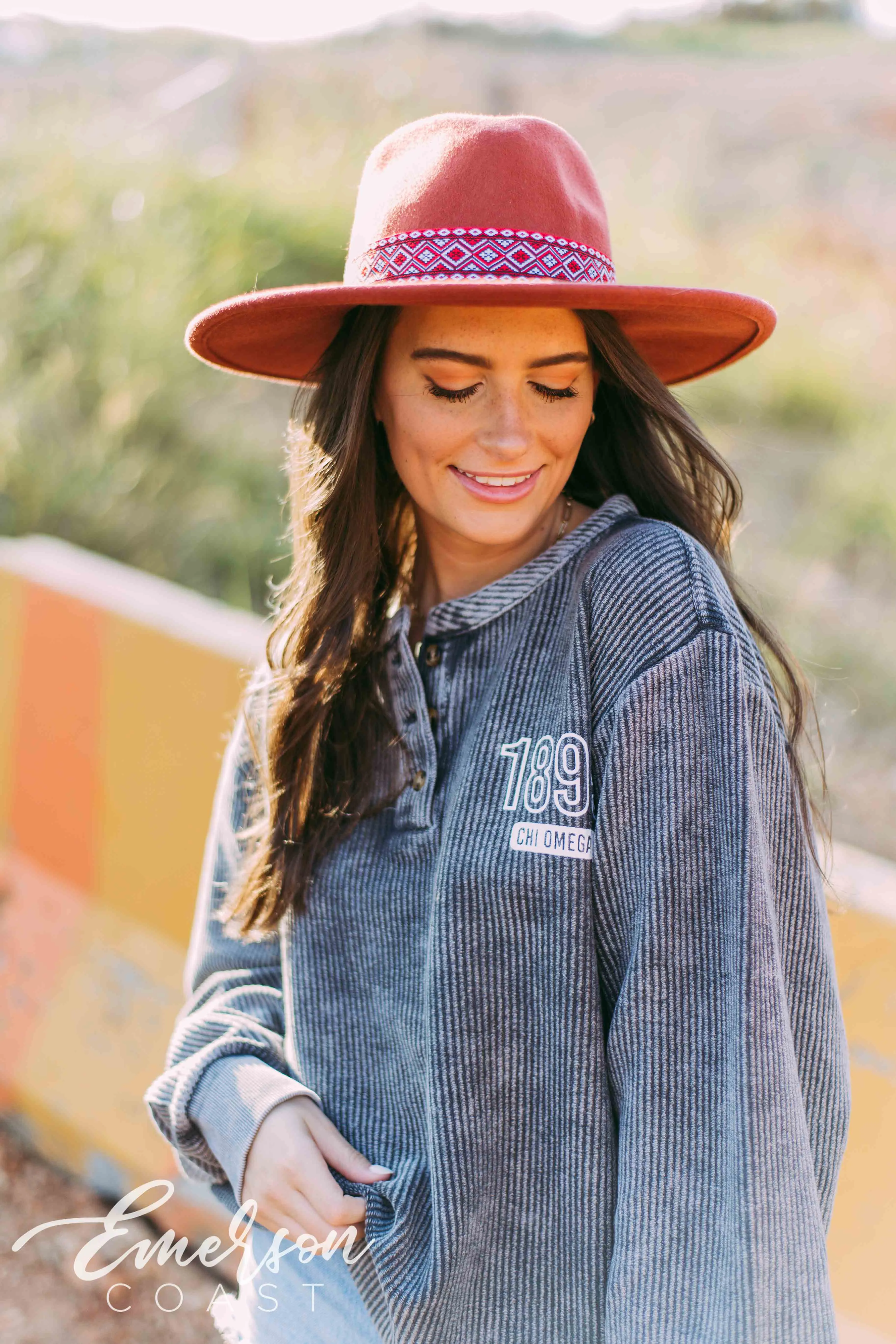 Chi O Charcoal Corduroy Henley