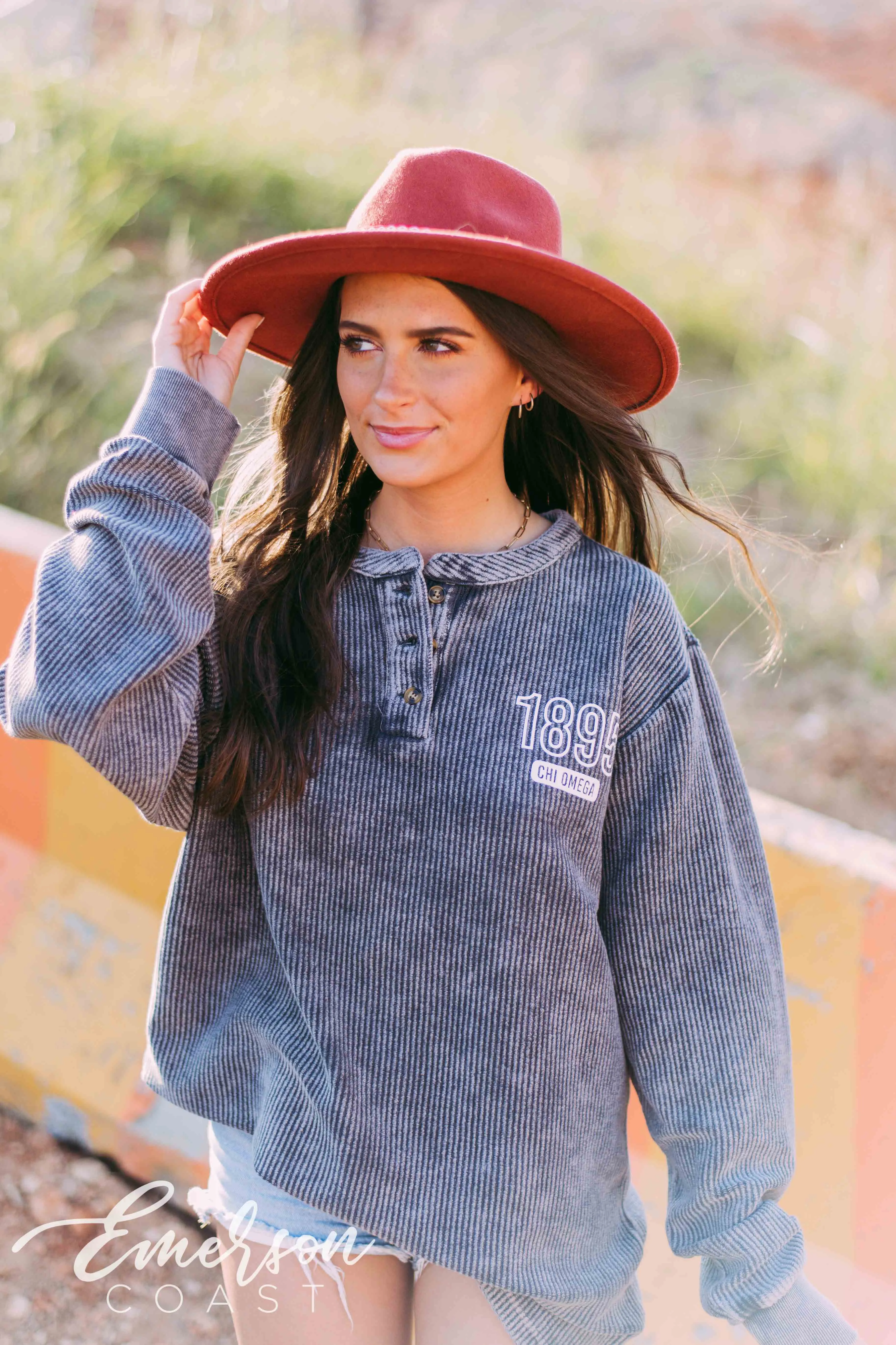 Chi O Charcoal Corduroy Henley