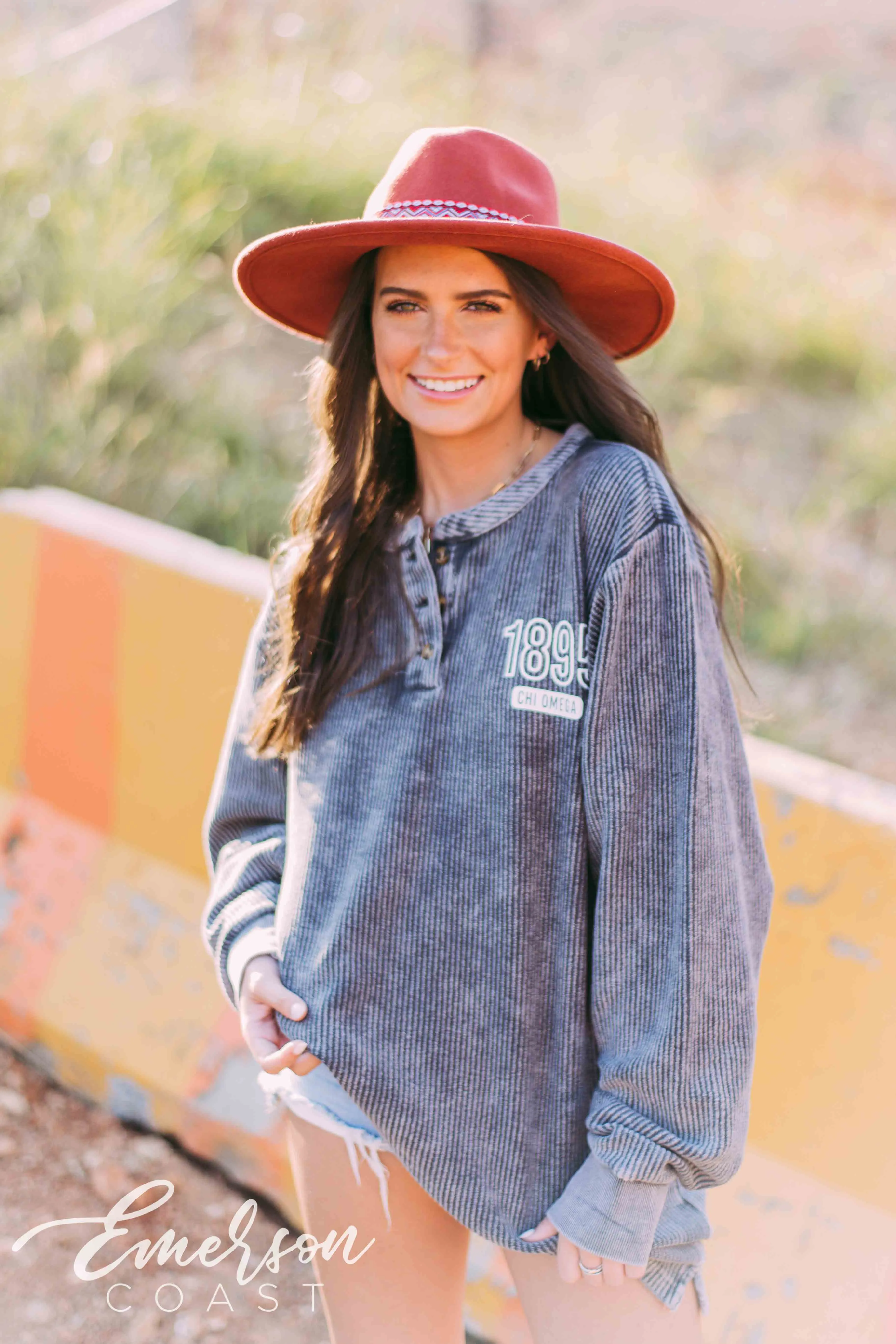 Chi O Charcoal Corduroy Henley