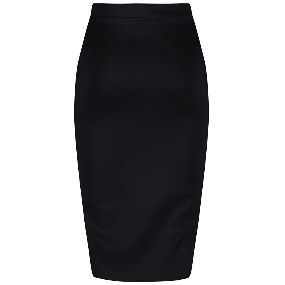 Classic Black Stretch Pencil Bodycon Midi Office Work Skirt