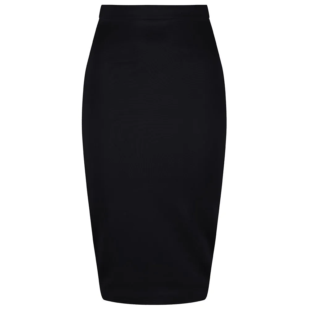 Classic Black Stretch Pencil Bodycon Midi Office Work Skirt