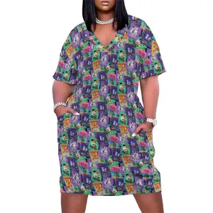 Classic Posters Women's V-neck Loose Dress With Pockets