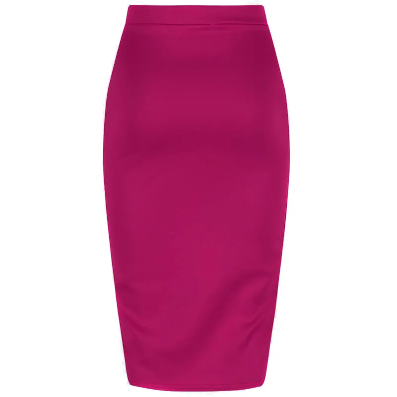 Classic Stretch Amaranth Pencil Bodycon Midi Office Work Skirt