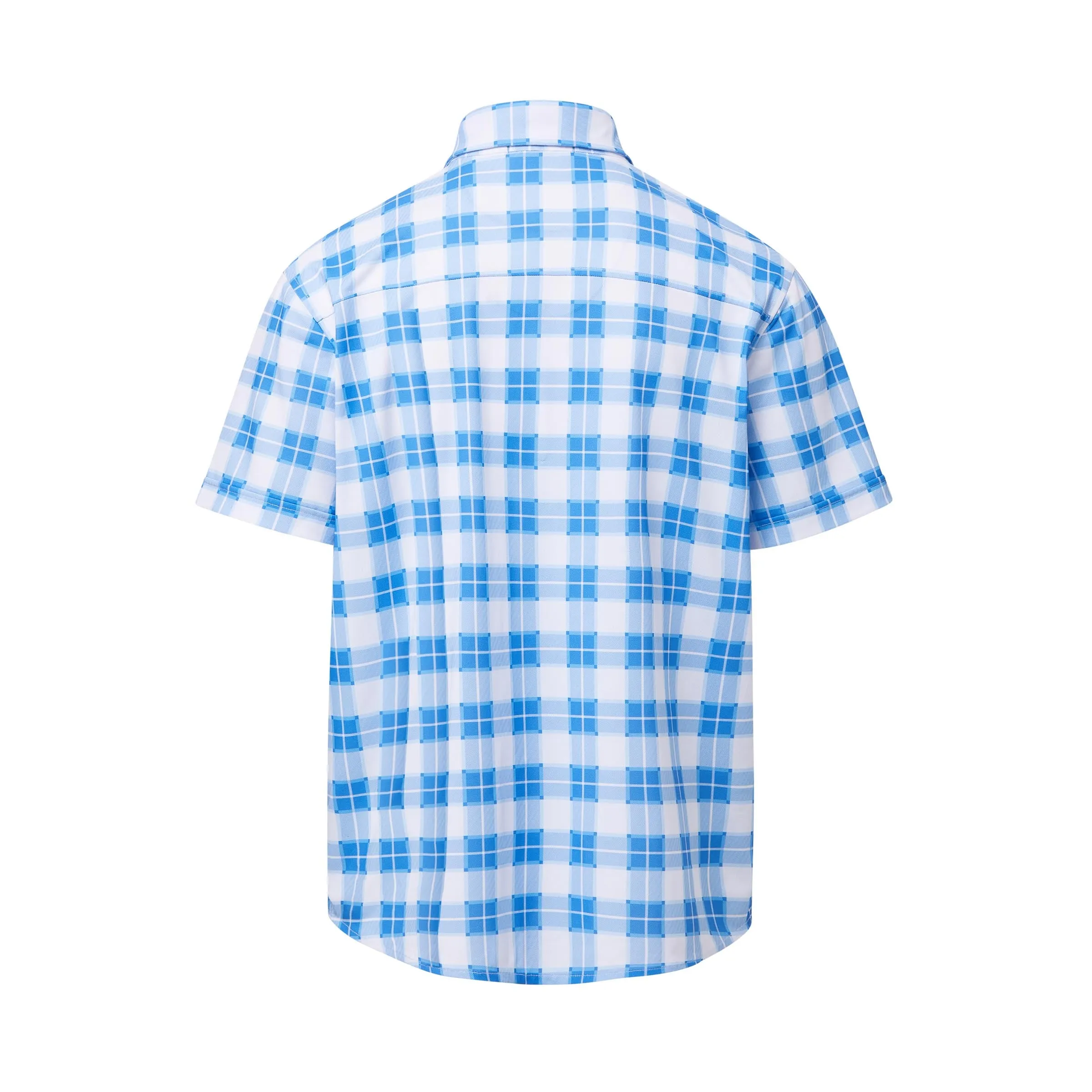 Cooling Magnetic Front Polo Short Sleeves in Blue Gingham